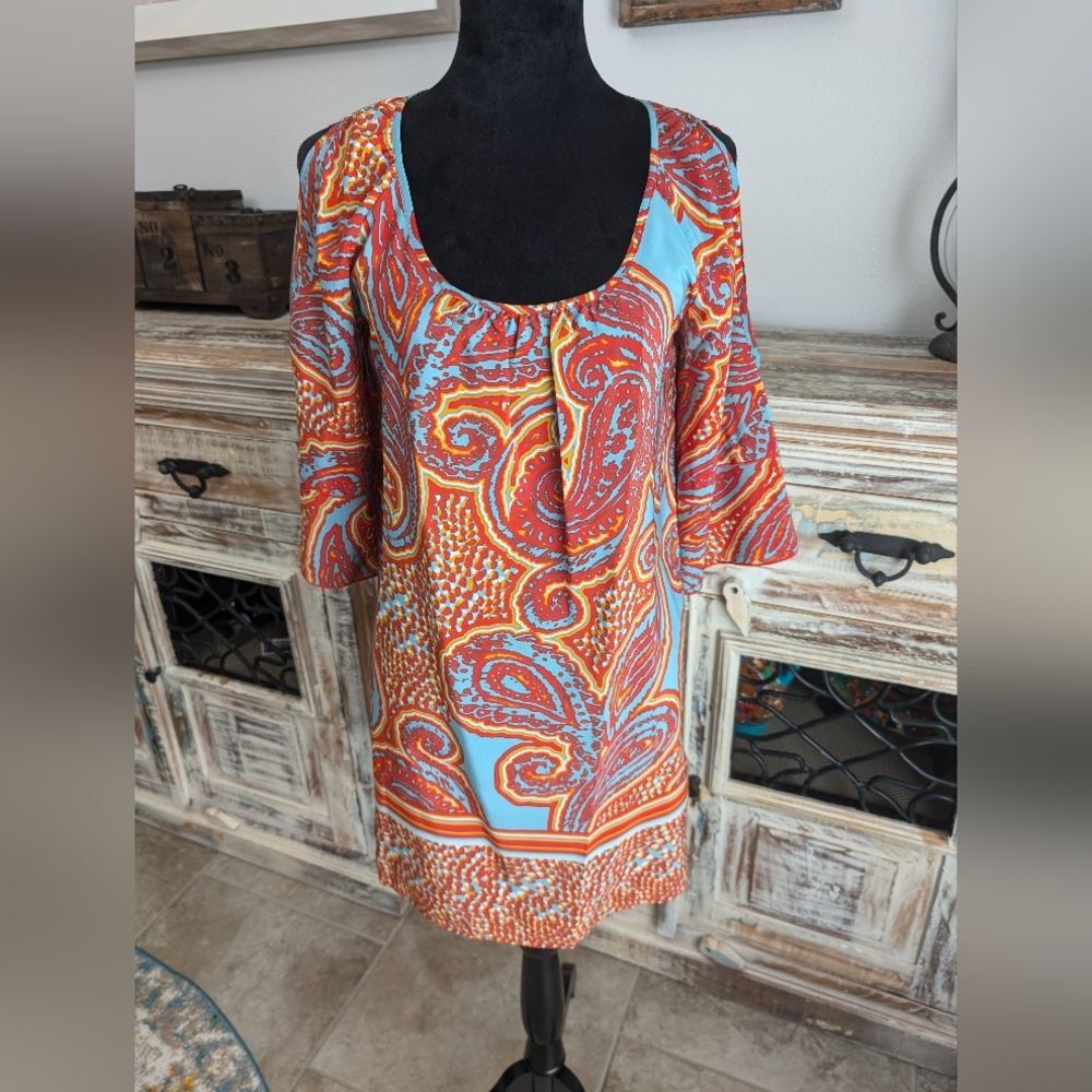 Glam Paisley Cold Shoulder Shift Dress, Size Small